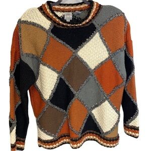 Tony Lambert Vintage Color Block Patchwork Hippie Twee Sweater